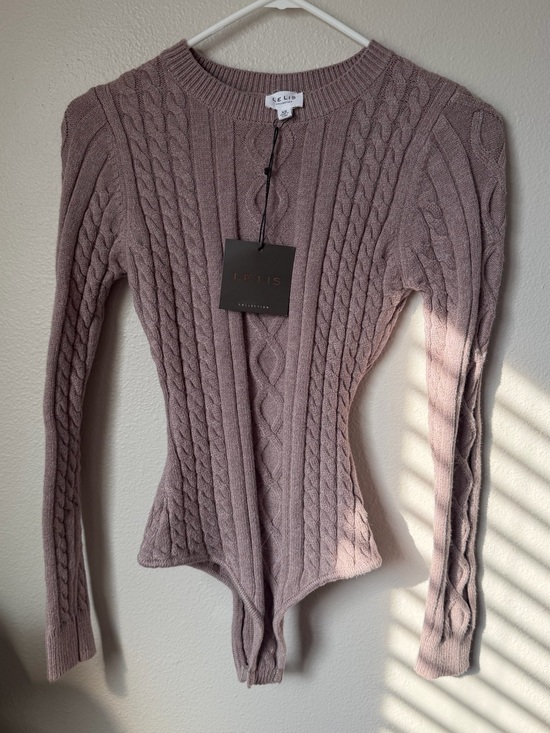 Le Lis Sweaters - Le Lis Ribbed Cable-Knit Long-Sleeve Sweater Bodysuit - Dusty Mauve Contemporary
